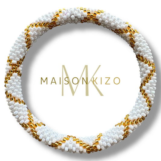 Bracelet népalais  Blanc et doré