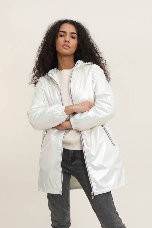 Veste imperméable réversible longue à capuche: Blanc