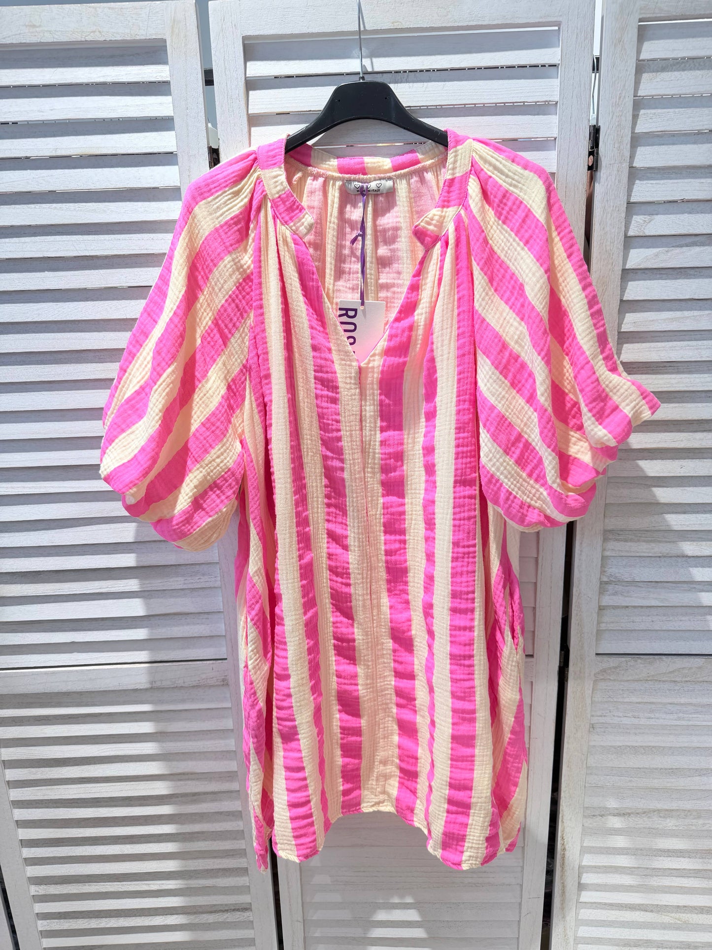 Robe courte à rayures: Jaune / Fushia