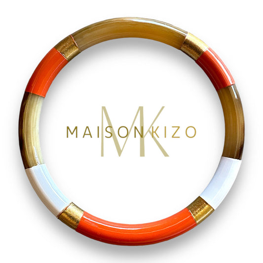 Jonc laqué en corne de buffle Multicolore Orange Blanc Doré