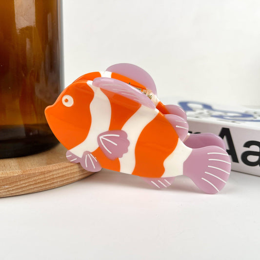 Pinces à cheveux clown en acetate en forme de poisson