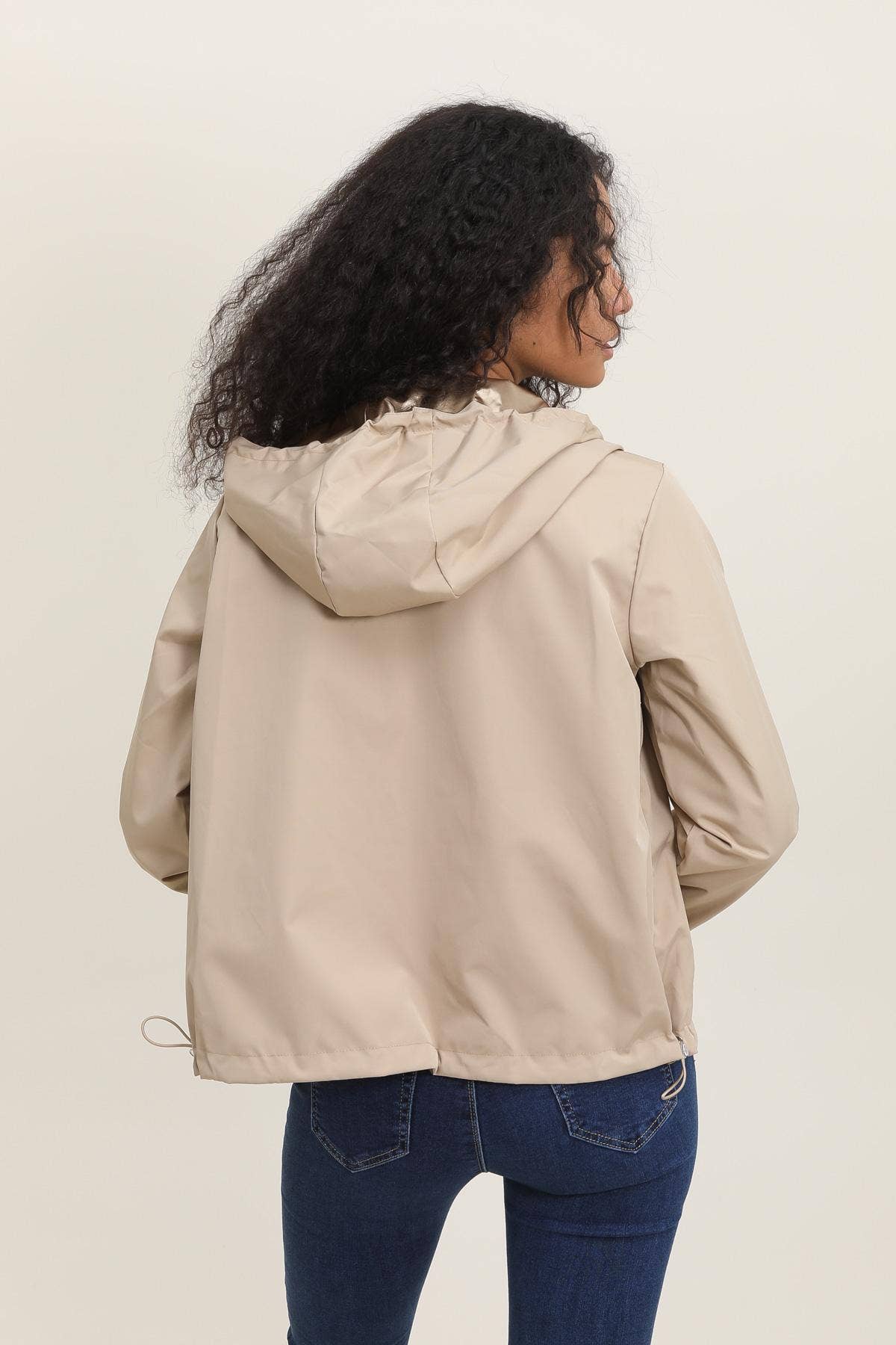 Veste imperméable réversible courte à capuche: Bleu jean