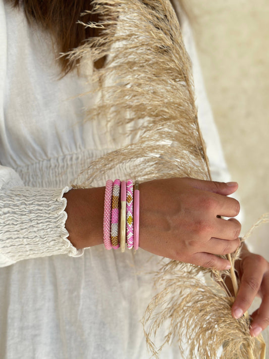 Jonc laqué en corne de buffle Rose clair: 60/63 mm