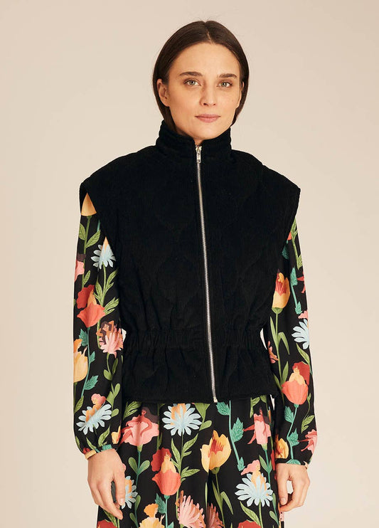 GILET EN VELOURS CÔTELÉ NOIR: L