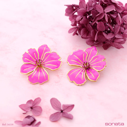 Boucles d'oreilles fleur en émail: Bougainvillée
