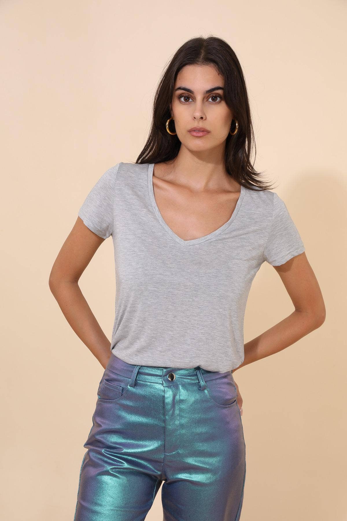 T-SHIRT COL V CUPRO