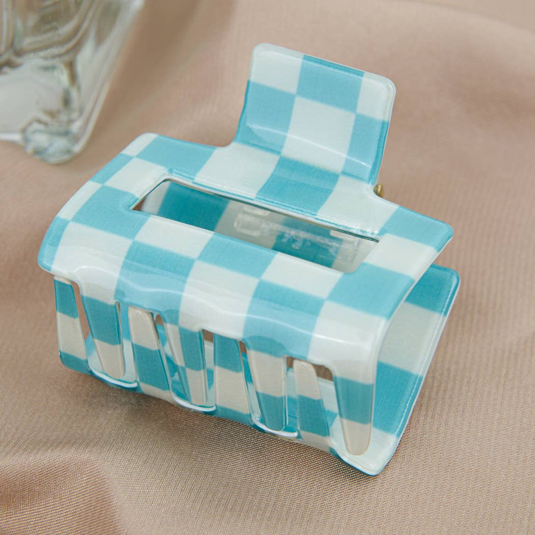 Pince à cheveux carrée damier vert