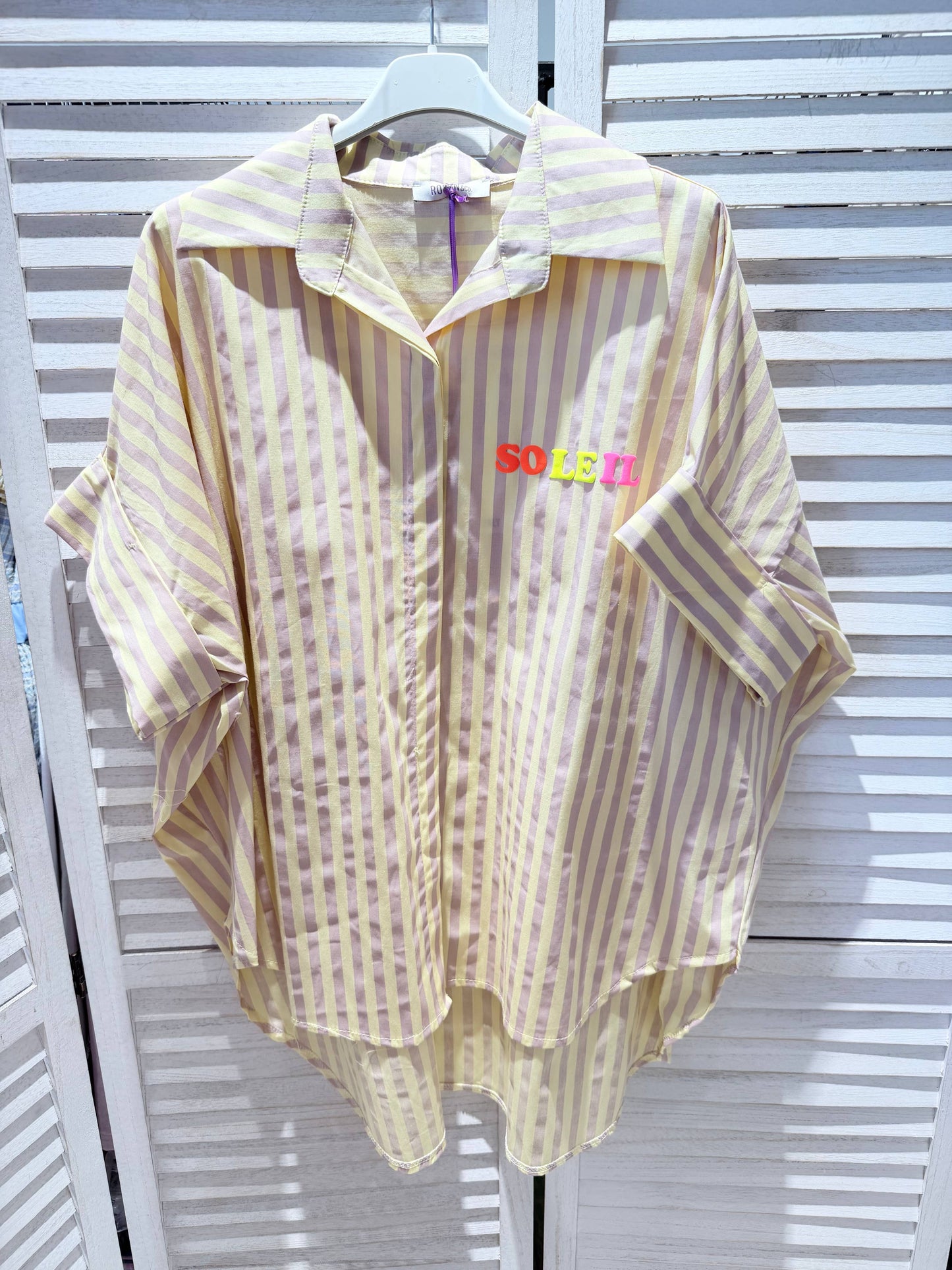 Blouse rayée à message: Jaune / TU