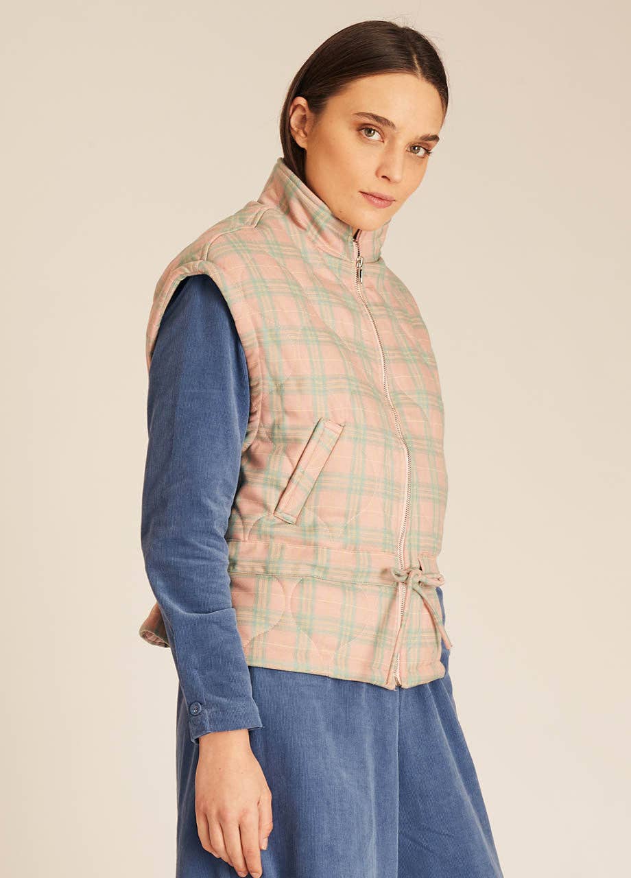 DOUDOUNE SANS MANCHES CARREAUX NUDE