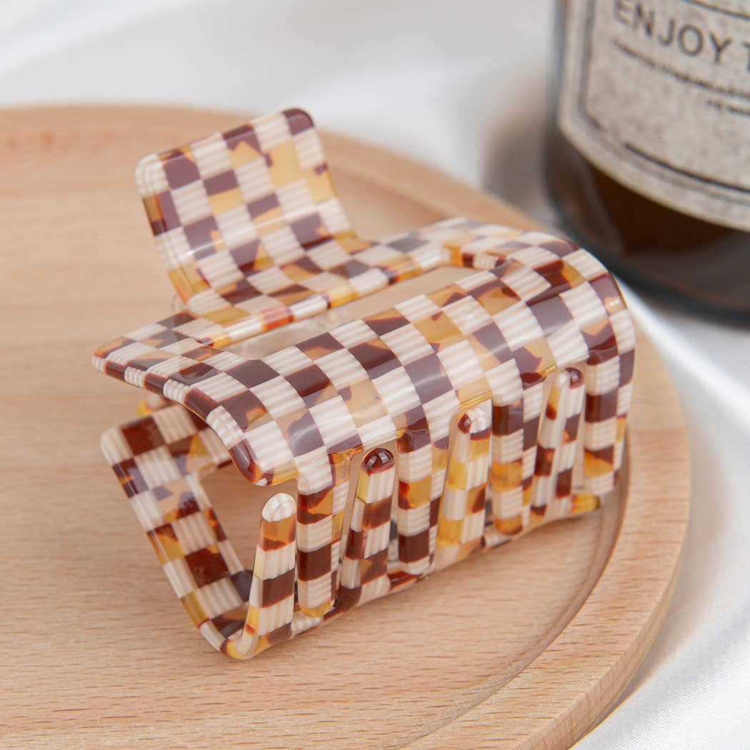 Pince à cheveux carrée en damier Marron - DupontDupont
