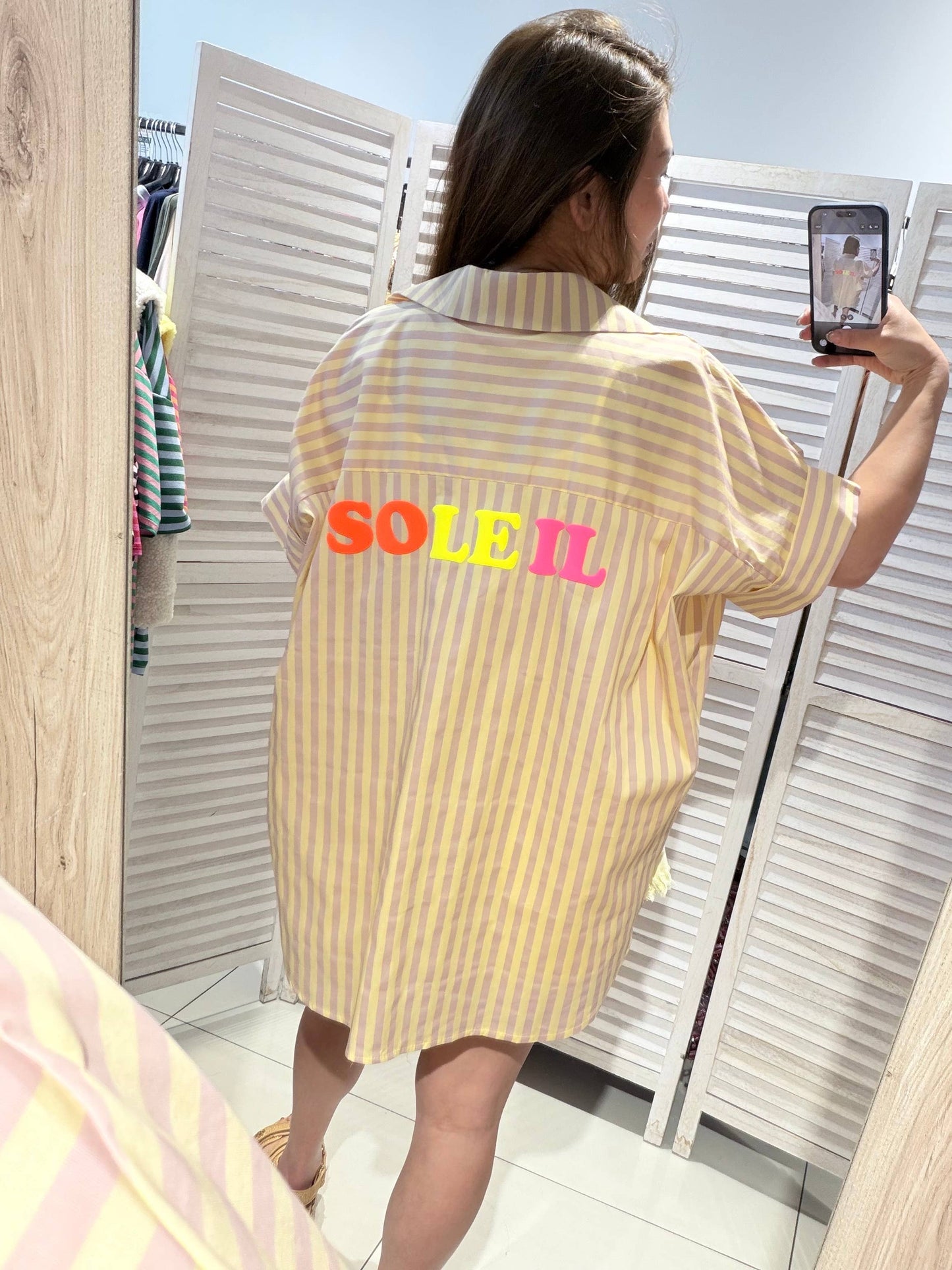 Blouse rayée à message: Jaune / TU