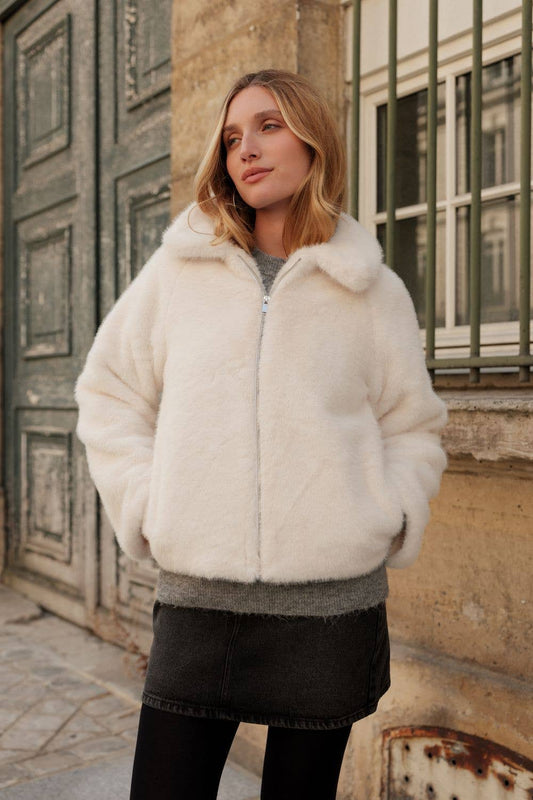 Veste fausse fourrure: Creme