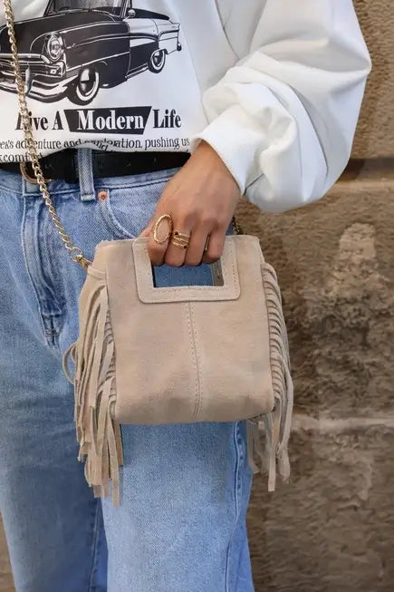 Sac en daim franges Beige