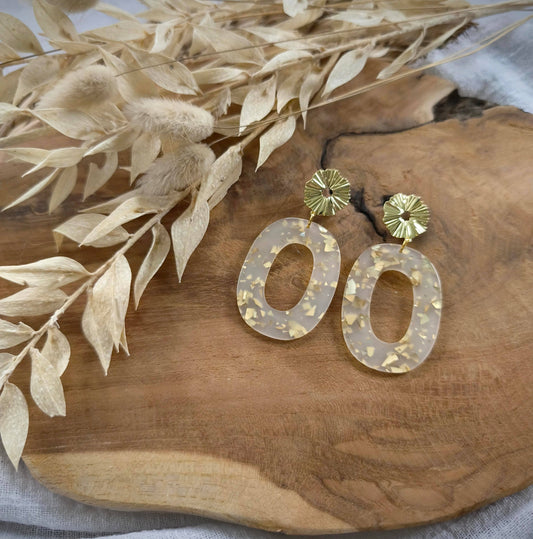 Boucles d'oreilles Ovale feuille or