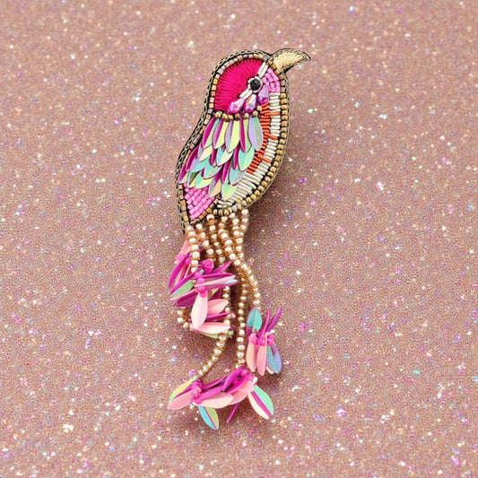 Broche à sequins en forme d'oiseau: fushia