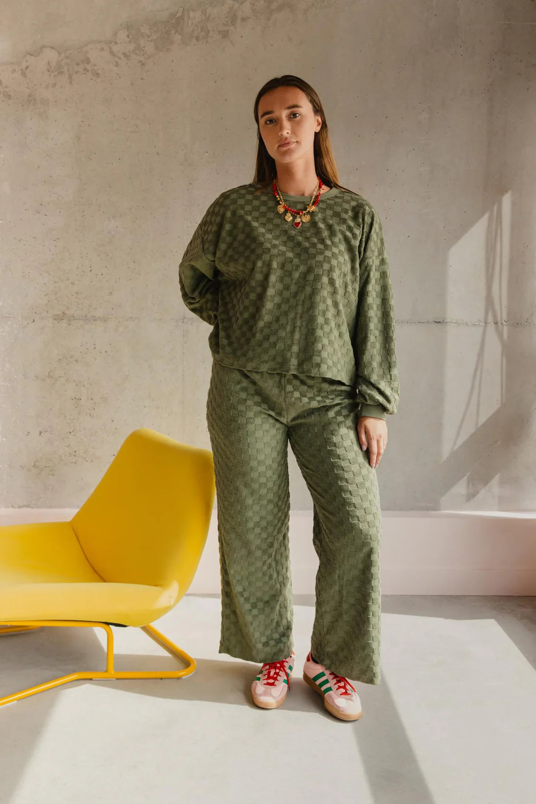 Sweat Éponge Damier - Kaki