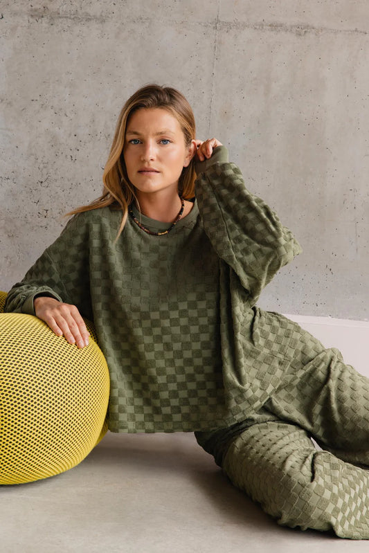 Sweat Éponge Damier - Kaki