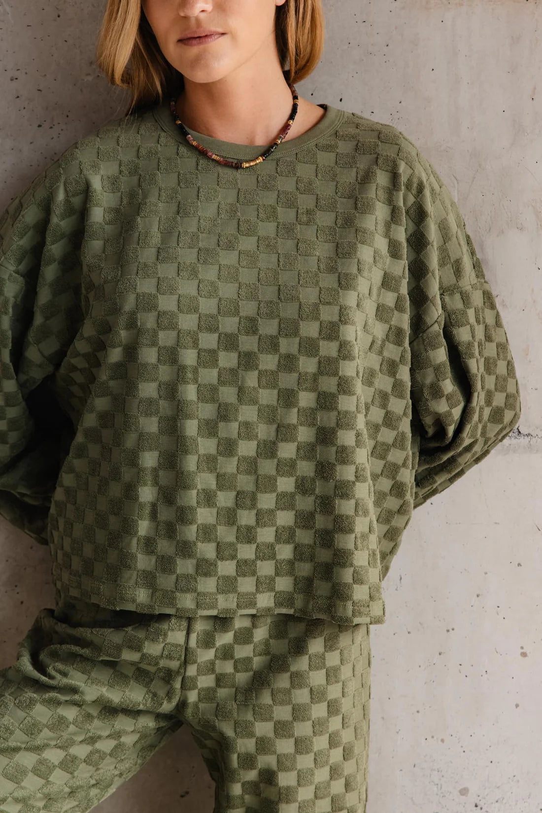 Sweat Éponge Damier - Kaki