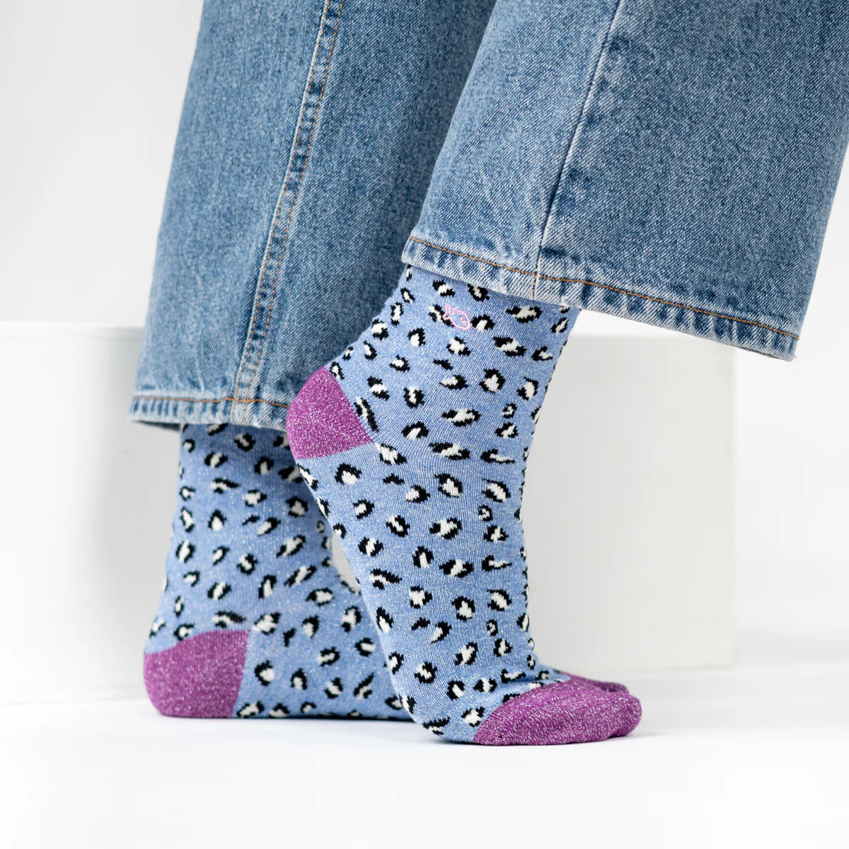 Chaussettes pailletées léopard bleu