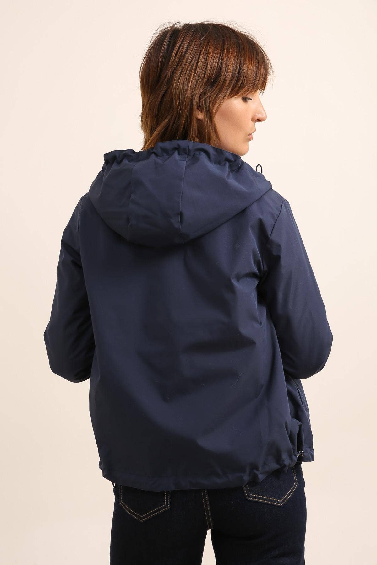 Veste imperméable réversible courte à capuche: Bleu jean