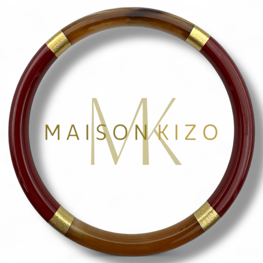 Jonc laqué en corne de buffle Bordeaux et doré