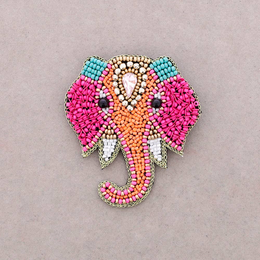 Broche éléphant en perles: Rojo