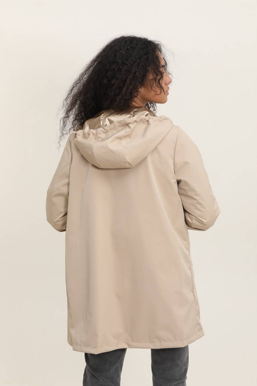 Veste imperméable réversible longue à capuche: Bleu jean