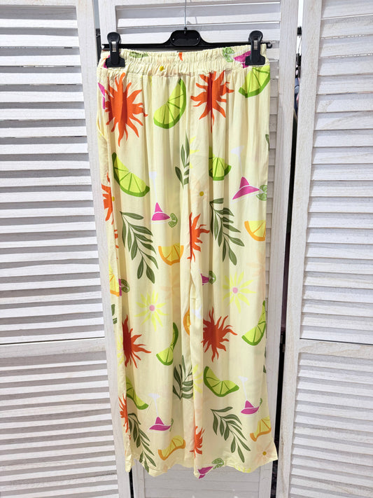 Pantalon fluide imprimé été: Jaune / TU