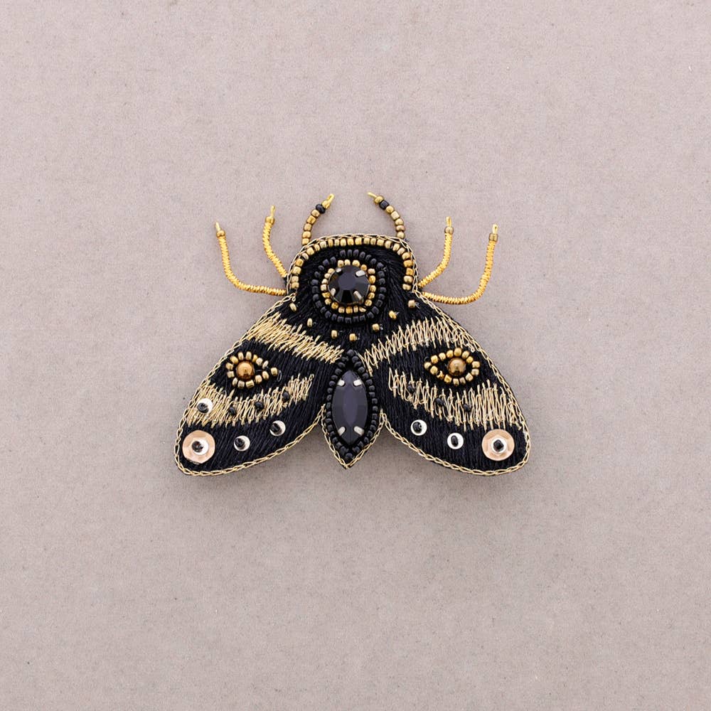 Broche Insecte Brodé Paillettes: Beige