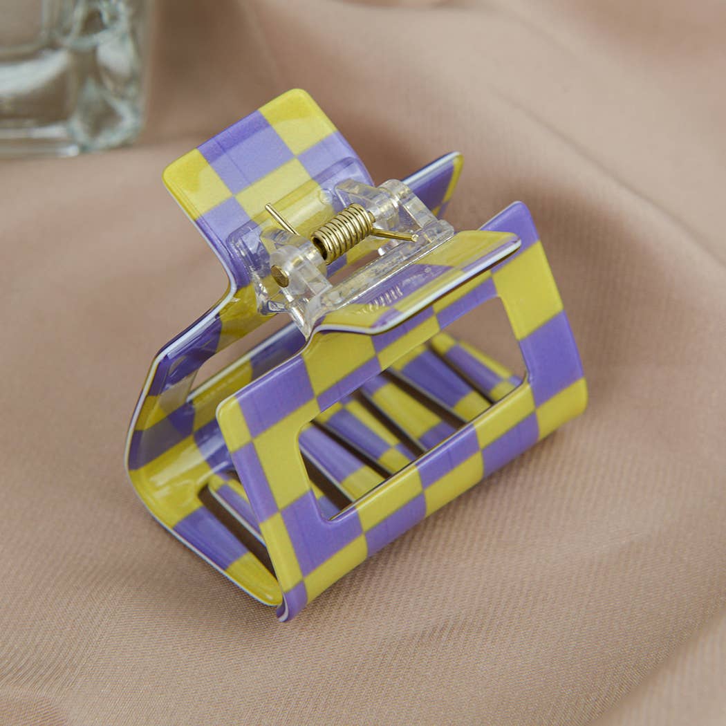 Pince à cheveux carrée damier violet