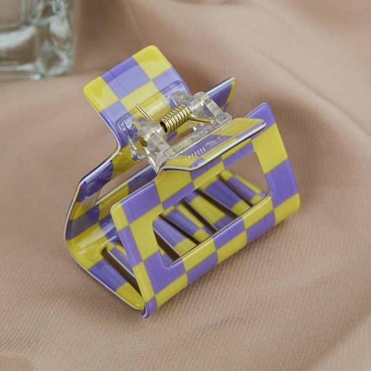 Pince à cheveux carrée damier violet