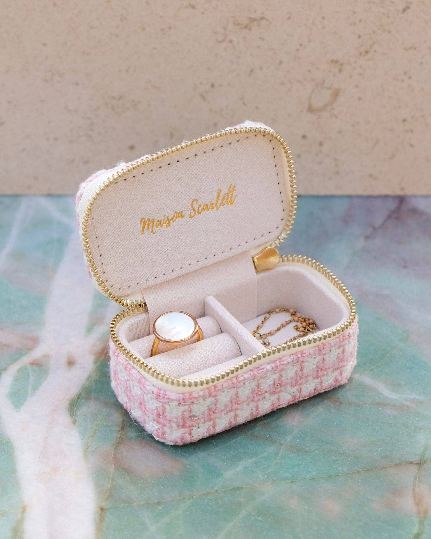 Mini boîte à bijoux de voyage Marie en pied de poule Mauve - DupontDupont
