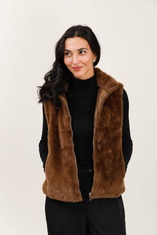 Veste sans manche fausse fourrure - chocolat