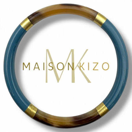 Jonc laqué en corne de buffle Bleu canard et doré 6mm