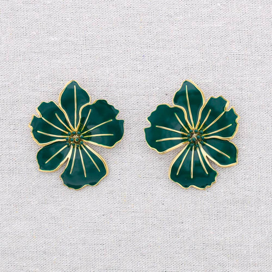 Boucles d'oreilles fleur en émail: Vert