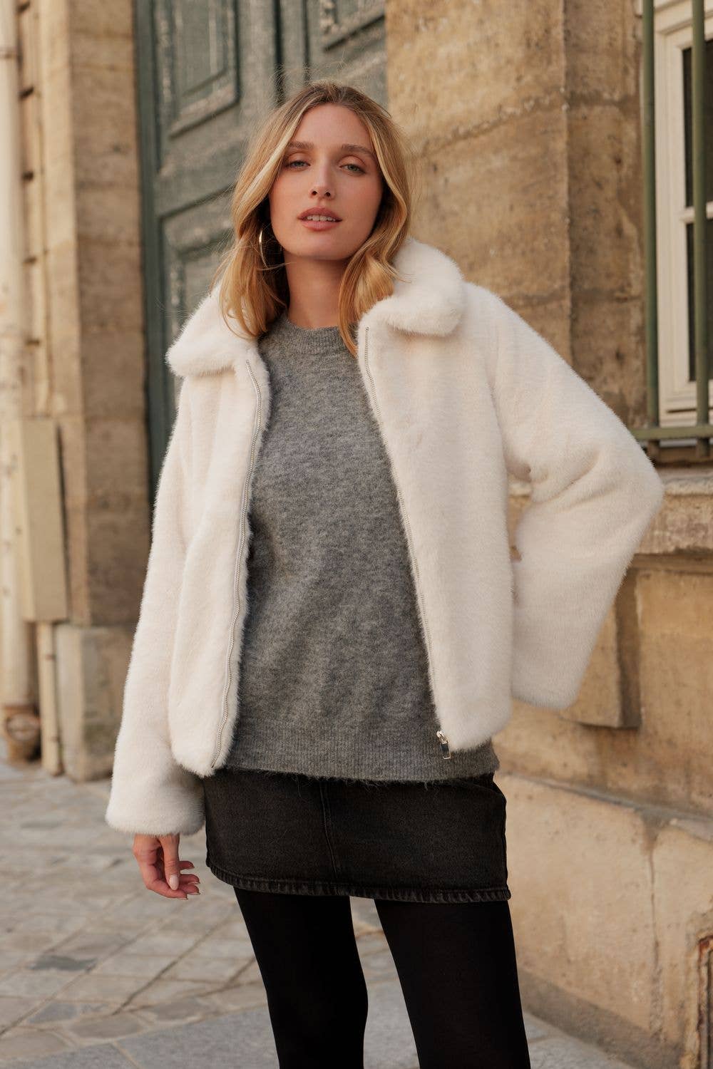 Veste fausse fourrure: Creme