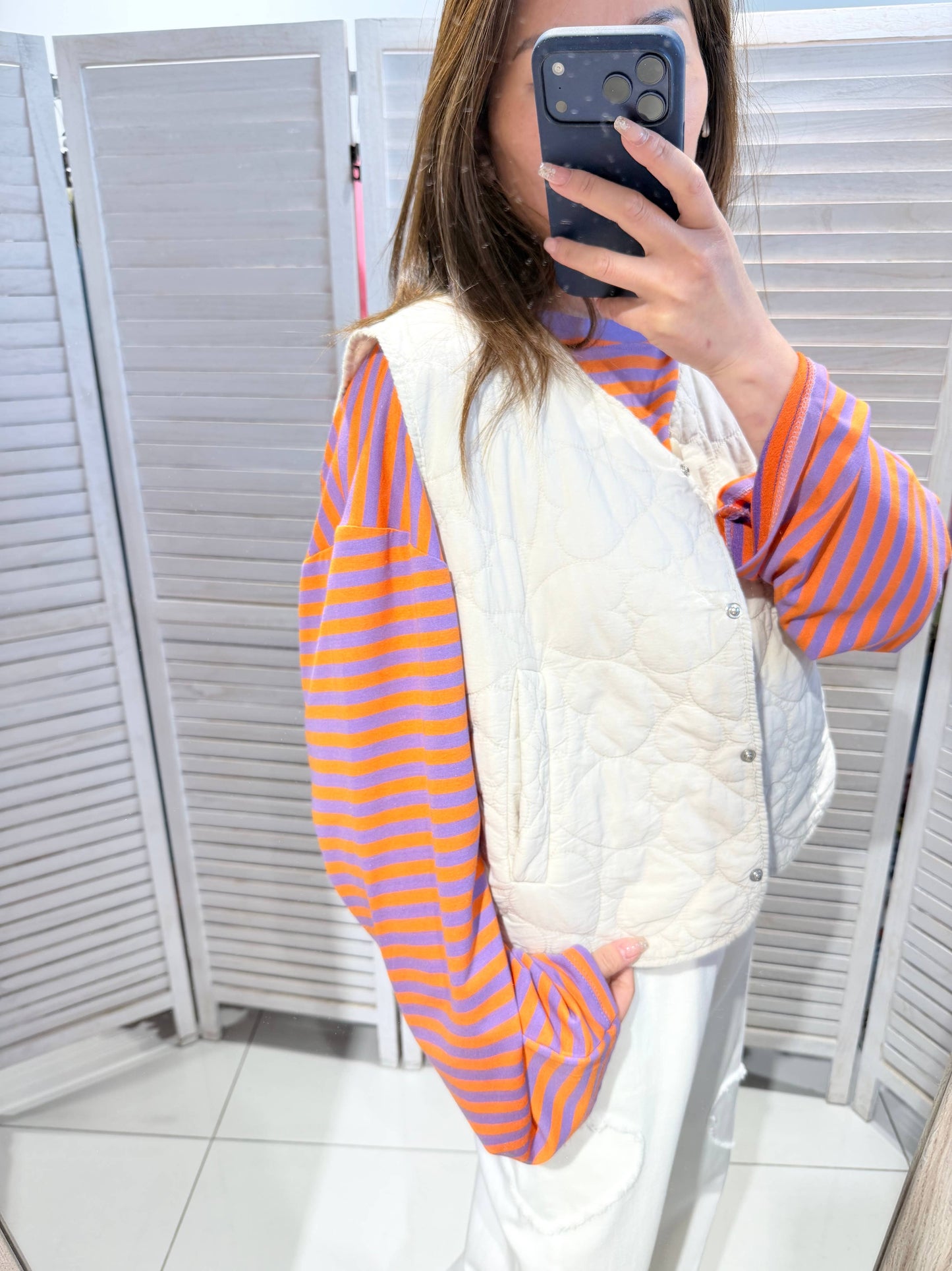 Gilet matelassé effet patchwork: Beige / TU