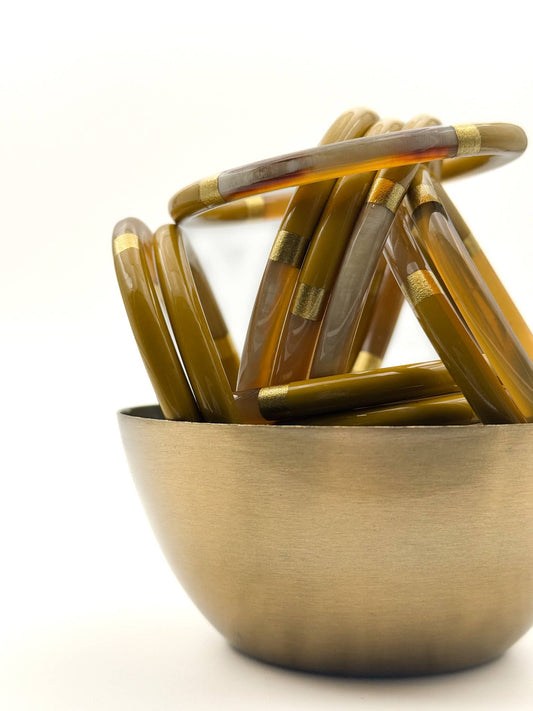 Jonc en corne de buffle Moutarde & doré 6mm C92: M - DupontDupont