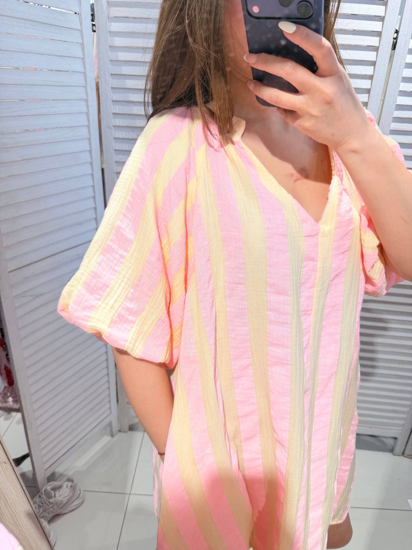 Robe rayée 100% coton: rose / TU
