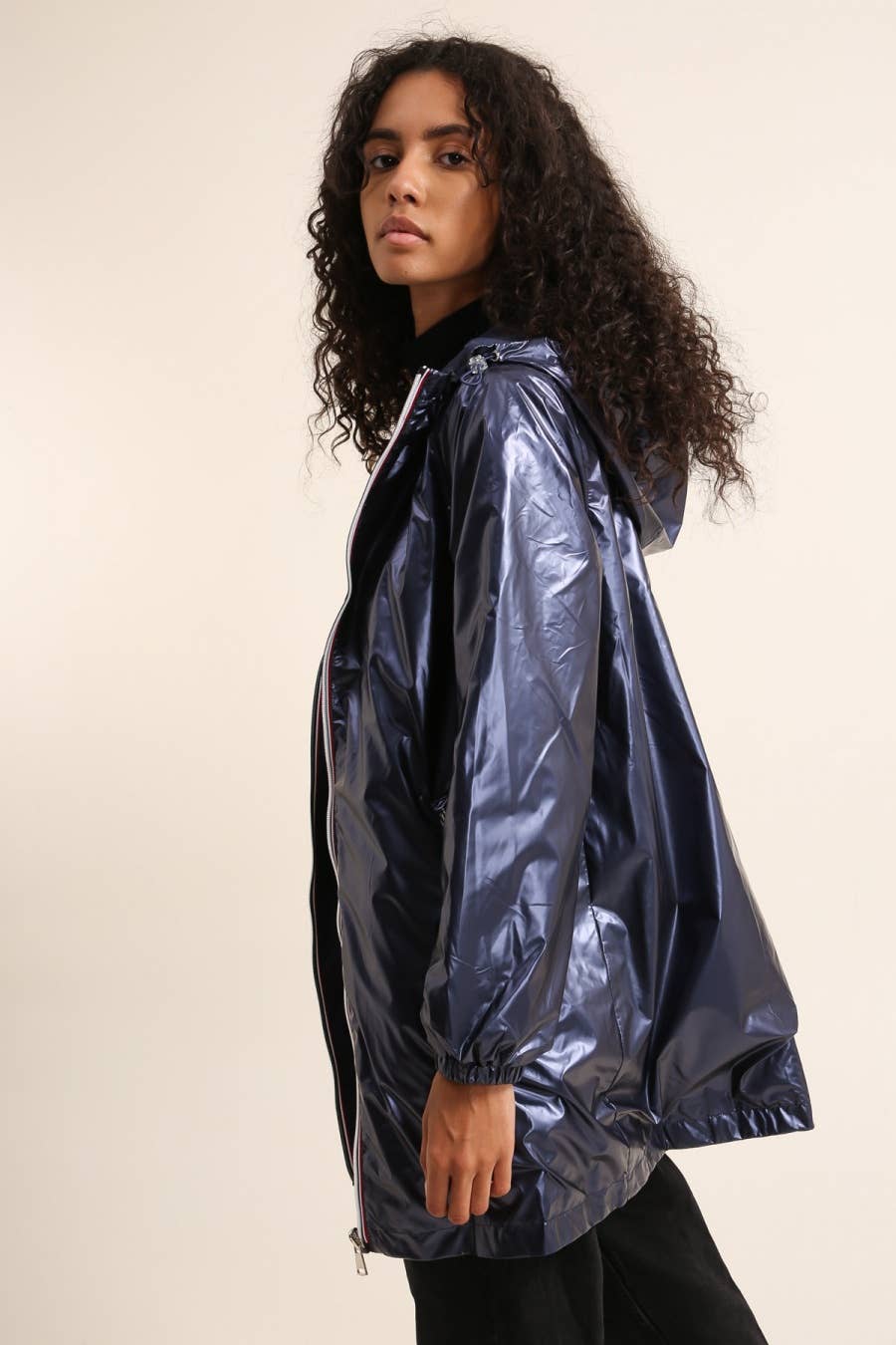 Veste imperméable réversible longue à capuche: Blanc