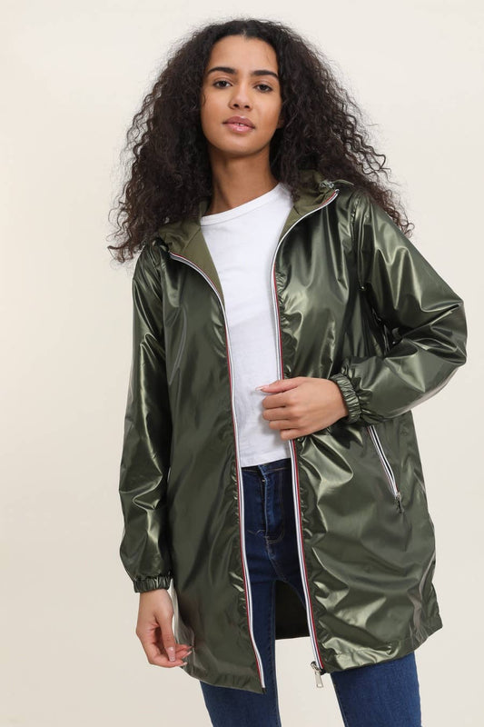 Veste imperméable réversible longue à capuche: Kaki