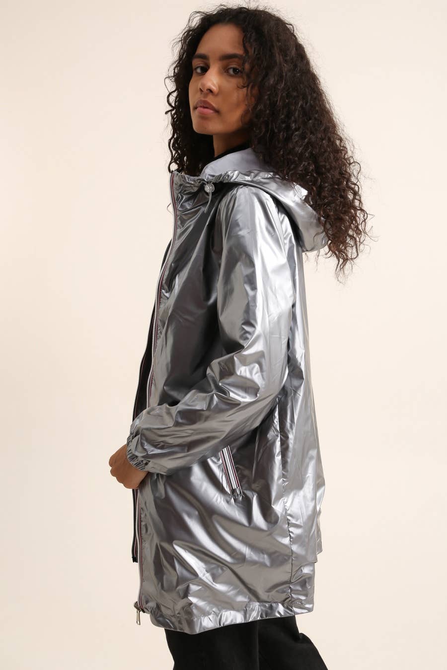 Veste imperméable réversible longue à capuche: Blanc