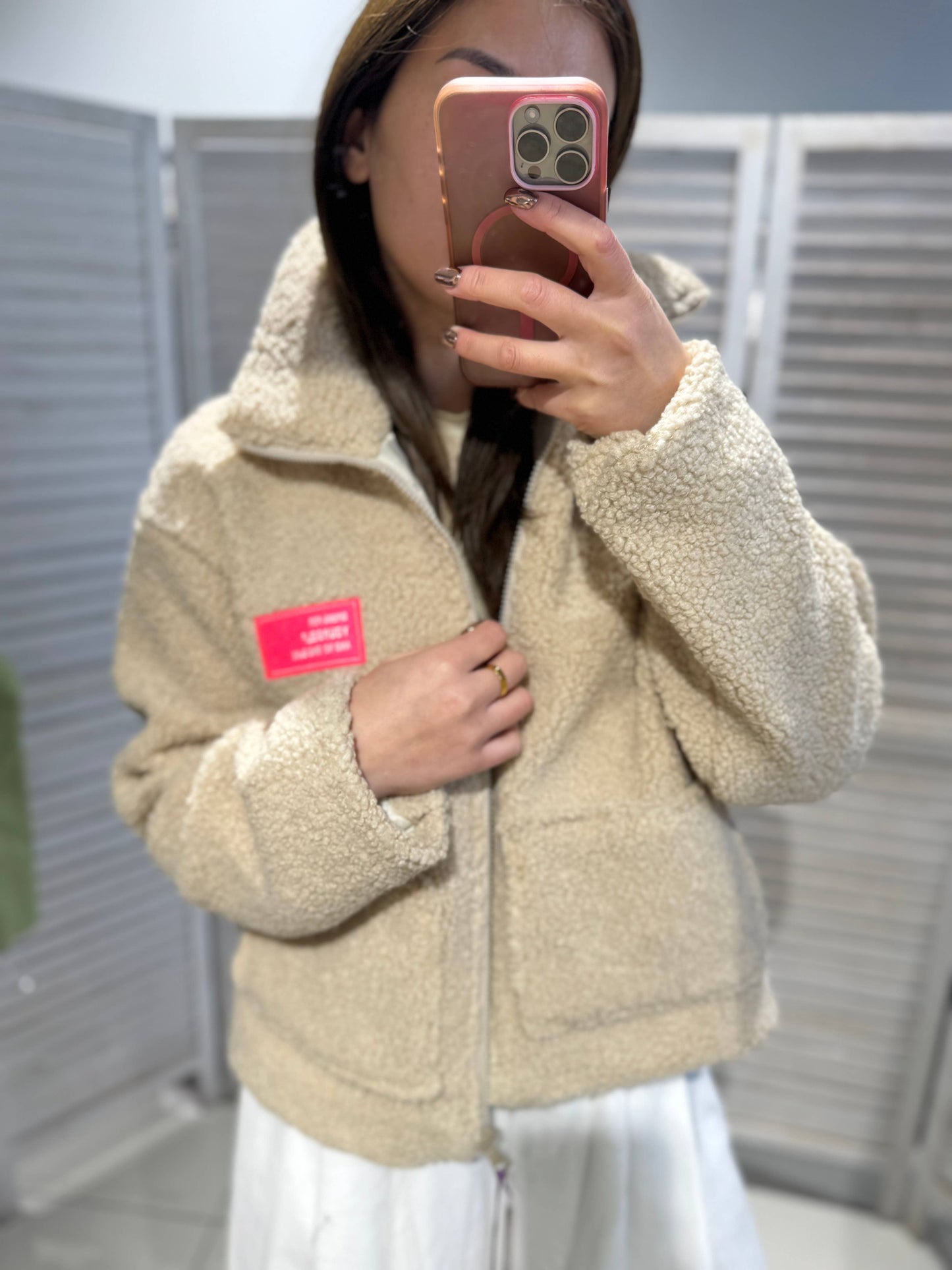 Veste en sherpa à zip: Beige / Taille unique