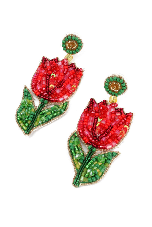 BOUCLES D'OREILLES TULIPE ROUGE