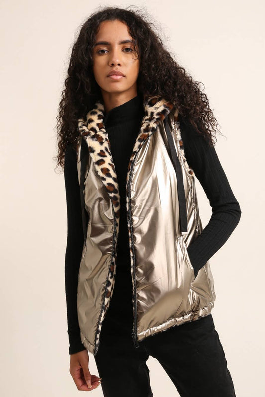 Veste en fourrure léopard réversible Or