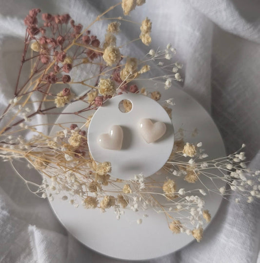 Boucle d'oreille puce Mini coeur (couleurs au choix): Blanc nacré - DupontDupont