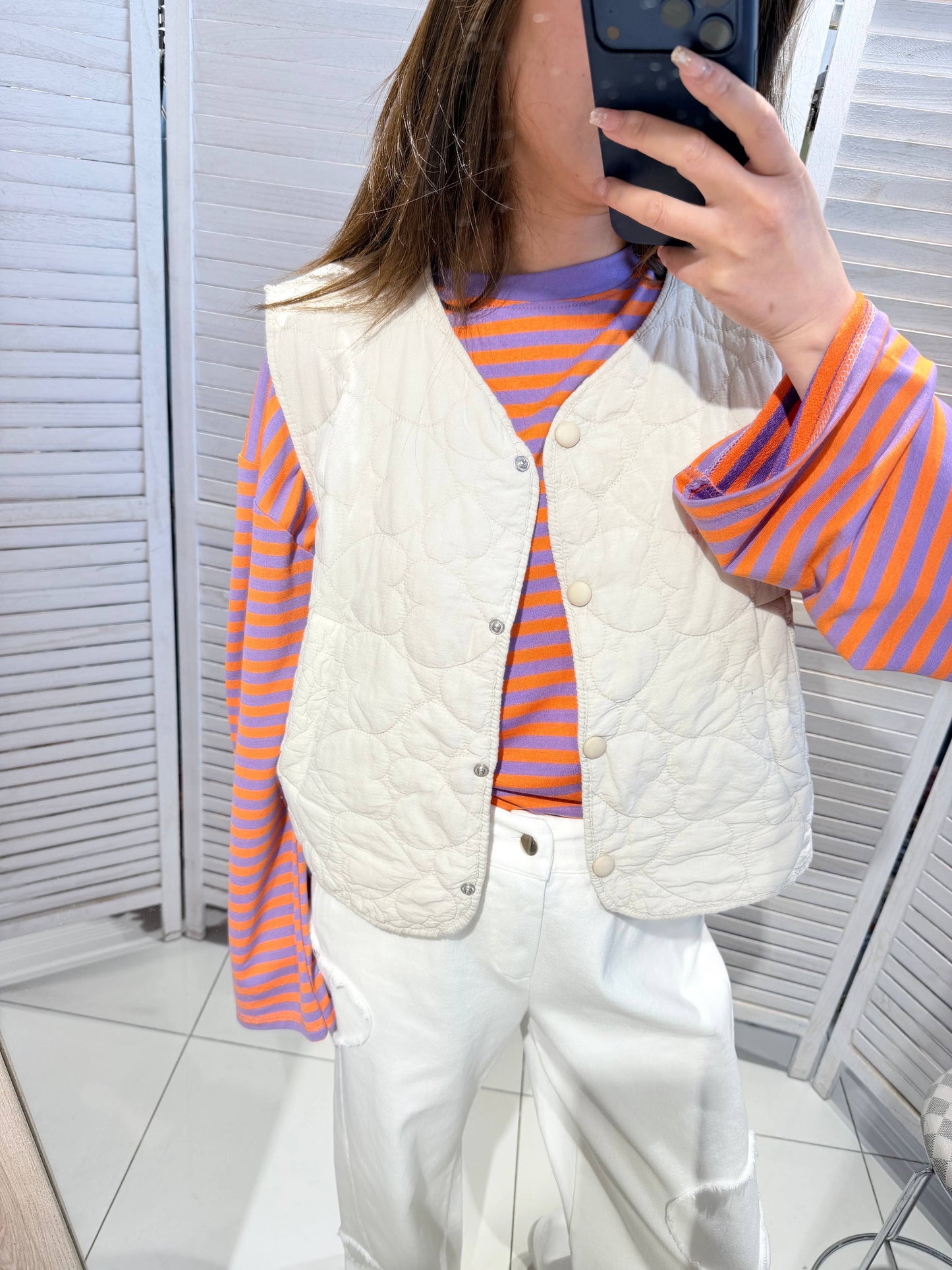 Gilet matelassé effet patchwork: Beige / TU