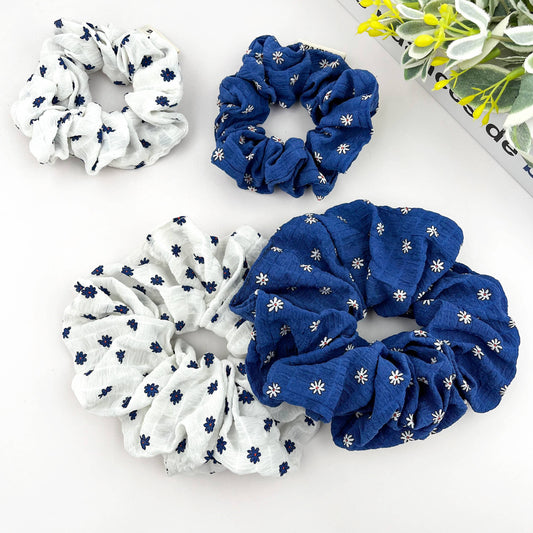 Chouchou fleuri bleu et blan