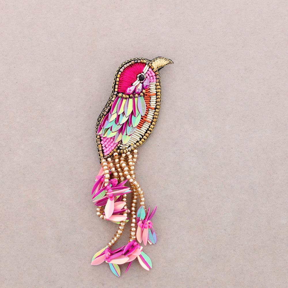 Broche à sequins en forme d'oiseau: fushia
