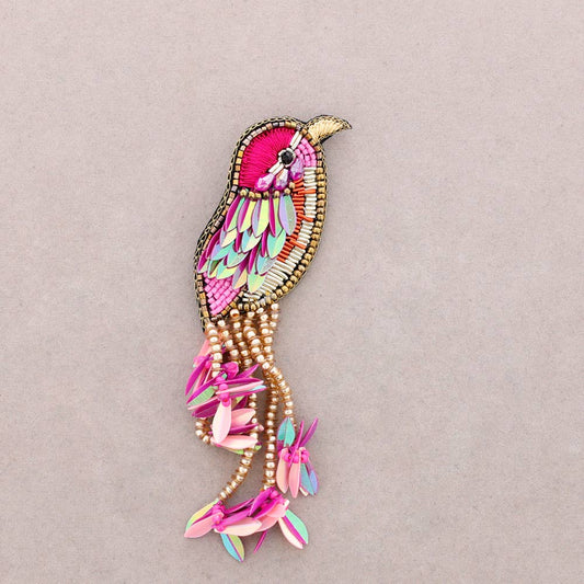 Broche à sequins en forme d'oiseau: fushia
